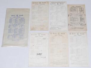 Eton v. Harrow 1907-1937. Six original scorecards for matches played at Lord’s. Includes a commemorative silk scorecard for the match played 12th & 13th July 1907 in which the Harrow captain, Morice Bird, became the first to score a century in each inning