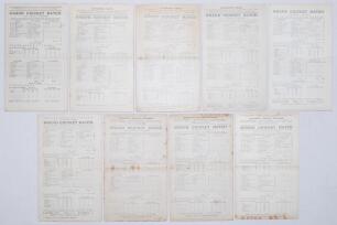 Scarborough Cricket Festival 1907, 1908 & 1910. Nine original scorecards comprising all three from each of the Festival matches held in August/ September 1907, 1908 and 1910, all with incomplete and/ or handwritten scores unless stated. From 1907 the matc