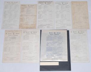 Oxford v. Cambridge 1911-1938. Nine original scorecards for Varsity matches played at Lord’s, eight with incomplete and/ or handwritten scores unless stated, and one commemorative silk. Years of matches are 1911 (fully printed scores), 1913, 1914, 1925, 1