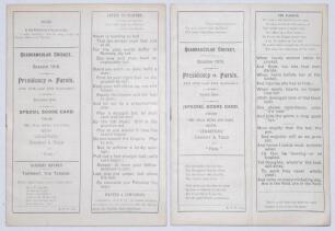 India ‘Quadrangular Cricket. Season 1916’. ‘Presidency [Europeans] vs. Parsis [Parsees]’. Two rare official programmes/ scorecards for the Bombay Tournament final played at the Bombay Gymkhana Ground 11th- 13th September 1916. The programmes each comprise