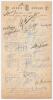 West Indies tour to England 1950. England v West Indies, Lord&rsquo;s 24th- 29th June 1950. Official scorecard for the 2nd Test match with incomplete printed scores. Profusely signed in ink by all seventeen members of the West Indies touring party and seven mem