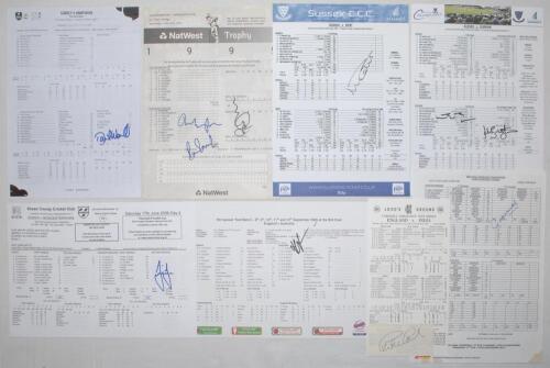 Test and County signed scorecards 1990-2023. Eight signed scorecards including two Test matches. England v Australia, The Oval 2005, signed by Kevin Pietersen who scored 158 in England&rsquo;s second innings. England v India, Lord&rsquo;s 1990, Graham Gooch 333 & 123