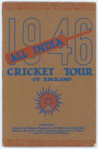 ‘All India Cricket Tour of England 1946’. Official souvenir brochure for the Indian tour of England. Edited by A.W. Simpson. Pictorial covers. Fully signed in ink to inside pen profile pictures by all sixteen members of the Indian tourists plus the manage