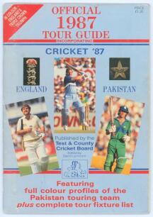 Pakistan tour to England 1987. Official T.C.C.B. tour guide fully signed in ink to the pen pictures by all eighteen playing members of the touring party. Signatures are Imran Khan (Captain), Javed Miandad, Abdul Qadir, Asif Mujtaba, Ijaz Ahmed, Iqbal Qasi