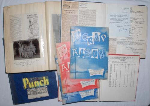 George Neville Weston. W.G. Grace biographer. Box comprising ten scrapbook albums and four exercise books compiled by Weston, comprising cuttings, photographs, original letters, postcards of local scenes etc., many with statistics and commentary handwritt