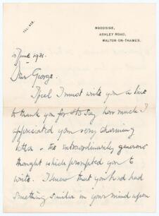 Douglas Robert Jardine. Oxford University, Surrey & England 1920-1934. Two page handwritten letter in ink from Jardine to Percy Fender, dated 10th June 1931. Addressed to ‘Dear George’, Jardine is replying to Fender’s ‘very charming letter & the extraordi