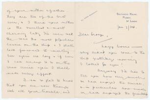 Herbert Sutcliffe. Yorkshire & England 1924-1945. Three page handwritten letter from Sutcliffe to ‘Dear George’, dated 7th January 1934. Writing from his home in Pudsey, Sutcliffe thanks Fender for a cruise and enjoying the friendship of Fender’s parents,