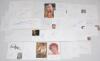 Actors, comedians, politicians, musicians autographs. Sixty four plain white cards, promotional cards etc., each signed individually to the cards. Signatures include Ian Sharrock, Barbara Knox, Dulcie Gray, Michael Denison, Kate O&rsquo;Mara, Charlton Heston, P