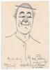 George Robey (Sir George Edward Wade), comedian, singer and darling of the music-hall&rsquo;s performer. A small white card with a self portrait of Robey, head and shoulders, in black/blue ink and signed by him &lsquo;Good Luck&rsquo; and dated 16/10/47 Theatre Royal, Brig