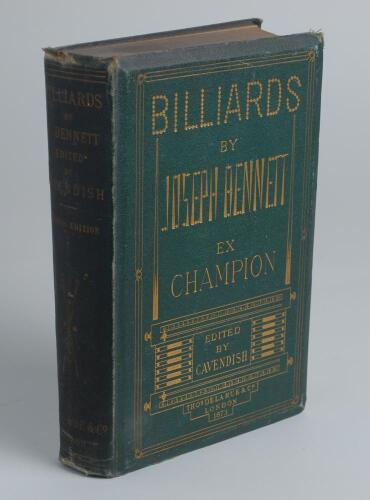 ‘Billiards’. By Joseph Bennett. Ex Champion. Edited by Cavendish. Published by Thos. De La Rue & Co. London second edition 1873. Excellent decorative original boards. Gilt to all page edges. Minor wear to spine paper and board edges, slight dulling to gil