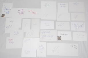 TV and radio sporting broadcasters. Thirty one individual signatures on plain white cards of broadcasters covering boxing, cricket, horse racing, golf, football, darts etc. Signatures include Reg Gutteridge, Tony Gubba, Jim McGrath, Henry Blofeld, Bill Mc