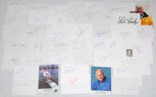 International sporting signatures. Over 160 individual signatures, the majority signed to plain white cards with some colour promotional cards. Signatures include Barry Sheene, Steve Hislop (motorcycling), Redgrave & Pinsent (rowing), Duncan Goodhew, Anit