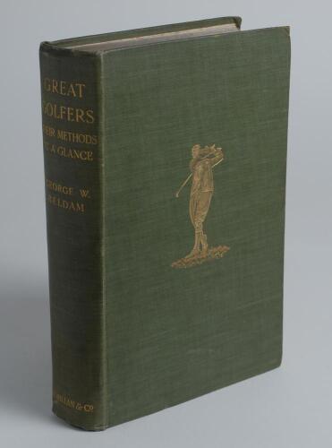 ‘Great Golfers. Their Methods at a Glance’. George W. Beldam. Macmillan & Co, London 1904. First edition. Original green cloth boards with golfer and titles in gilt to front board and spine and gilt to top page edges. Slight wear to boards otherwise in go