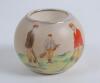 Carltonware stoneware circular match holder c.1906 printed with a colour illustration of two men playing golf and caddie holding the bag. Maker’s stamp to base with registration no. 333948. 2.5” tall, 2.75” diameter. Good condition