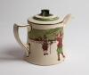 Royal Doulton &lsquo;Golfing series&rsquo; teapot with lid, the body decorated with a continuous scene of cavalier figures (Crombie) of golfers and caddie playing golf with proverb inscription &lsquo;Every dog has his day and every man his hour&rsquo;, decorated with green line - 2