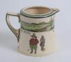 Royal Doulton &lsquo;Golfing series&rsquo; milk jug, the body decorated with a continuous scene of cavalier figures (Crombie) of golfers and caddies playing golf with proverb inscription &lsquo;He that complains is never pitied&rsquo;, decorated with green line decoration to ext - 2