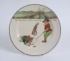 Royal Doulton &lsquo;Golfing series&rsquo; large dinner plate, decorated to face in colour with cavalier figures (Charles Crombie) playing golf with proverb inscription &lsquo;Give losers leave to speak and winners to laugh&rsquo;. Colour golf course border to top border of plat