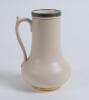 Golfing vase. A rare James MacIntyre silver-mounted pottery vase of bulbous form with handle, the silver collar hallmarked Birmingham, 1897, over a printed and painted depiction of a golfer in plus fours, red jacket and cap, posed in the moment of backswi - 2