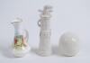 Golf. Three crested china golf ceramics. A golf ball with colour crest for Western Super Mare, a golf bag with clubs with crest for Hunstanton Village (Arcadian) and a small vase with scene of golfer and caddie to side (Folly China). Various sizes. Good c - 2