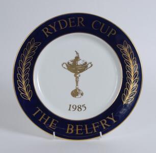 ‘Ryder Cup. The Belfry 1985’. An Aynsley China prototype plate, one of thirty made, apparently the other plates were presented to the players, Aynsley pottery mark to base. 10.5” diameter. This plate was originally sold in 2015 by Hanson’s and part of the