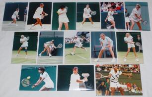 International ladies tennis players 1990s. Twenty two original press photographs of players in match action, mainly colour with the odd mono. Players include Camille Benjamin, Martina Navratilova, Lorna Woodfroffe, Rennae Stubbs, Helena Sukova, Yayuk Basu