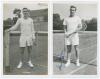 Ian Ayre. Australian tennis. Two different but similar mono real photograph plain back postcards, each depicting Ayre standing at the net, probably mid-1950s. Both postcards nicely signed in blue ink to the image by Ayre. Sold with three further similar u