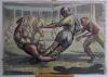 Hector McDonald Sutton (1903-1992). ‘The Tackle’. Original artwork of a match in progress and a players making a knee high tackle on a player. An impressively drawn mixed media image. Unsigned. 17.5”x12”. Good condition