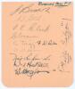 Birmingham City F.C. 1938/39. Album page nicely signed by eleven players, six in ink, five in pencil. Signatures in ink include Dai Richards, Wally Halsall, Billy Gibson (trainer) and one other, and in pencil, Jackie Brown, Willie Steel, Frank Clack, Char