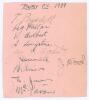 &lsquo;Bury F.C. 1939&rsquo;. Album page nicely signed in ink by ten players. Signatures include Tommy Burdett, Reg Halton, Archie Livingstone, Jimmy Gemmell, Alick Robinson etc. Page a little trimmed, otherwise in good/ very good condition.