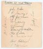 Queen of the South F.C. 1938/39. Album page very nicely signed in ink by twelve players. Signatures include John Oakes, Willlie Savage, Tommy Lang, Jack Connor, Phil Watson, Jackie Law etc. The page unevenly trimmed, light adhesive marks to verso, otherwi