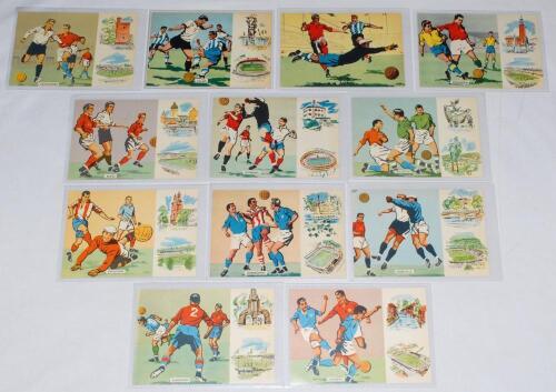 World Cup 1958 Sweden. Twelve original colour postcards depicting the venues for the 1958 tournament. Ten postcards are stamped and postmarked. Very good condition. Sold with ‘World Cup 1958’, John Camkin, London 1958, original hardback with dustwrapper. 