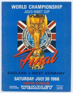 World Cup 1966. Original official programme for the World Cup Final 1966, England v West Germany held at Wembley on July 30th 1966. Teams handwritten in blue ink to the centre pages, scores annotated to front cover. Very good condition.