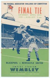 F.A. Cup Final 1951. Blackpool v Newcastle United. Official programme for the Final played at Wembley on the 28th April 1951. Lacking staples otherwise in good/very good condition