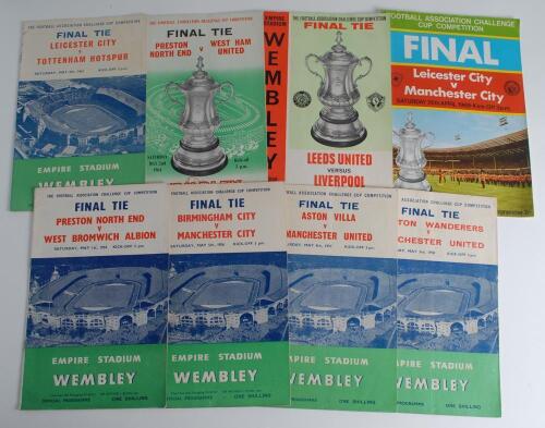 F.A. Cup Final programmes 1954, Preston North End v West Bromwich Albion, 1956, Birmingham City v Manchester City, 1957, Aston Villa v Manchester United, 1958, Bolton Wanderers v Manchester United, 1961, Leicester City v Tottenham Hotspur, 1964, Preston N