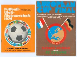 World Cup 1974. Official programme for the Group 1 match, East Germany v Australia played at Hamburg, 14th June 1974, which East Germany won 2-0. Sold with an official programme for the European Cup Final, Bayern Munich v St. Etienne played at Hampden Par