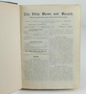 Aston Villa F.C. ‘The Villa News and Record’ Season 1925-1926. No 629. Volume XVI. A fairly recently bound volume of Aston Villa home match programmes for the 1925-26 season in red/mauve (claret/blue) half leather with titles in gilt to spine, all program