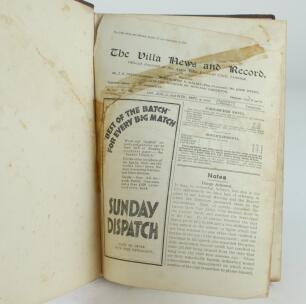 Aston Villa F.C. ‘The Villa News and Record’ Season 1929-1930. No 791. Volume XX. A bound volume of Aston Villa home match programmes for the 1929-30 season in brown/mauve (claret/blue) half leather with titles in gilt to spine, all programmes lacking ori