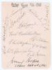 ‘Aston Villa F.C. 1938’. Album page nicely signed in ink by twelve players and the manager, Jimmy Hogan. Players’ signatures include George Cummings, Freddie Haycock, Frank Broome, Fred Biddlestone, Jimmy Allen, Ernie Callaghan, Frank Moss, Eric Houghton,