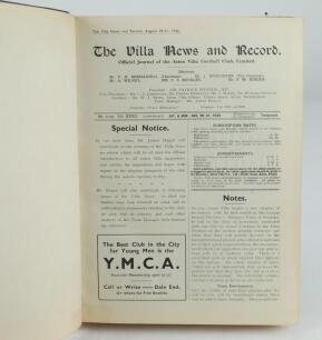 Aston Villa F.C. ‘The Villa News and Record’ Season 1936-1937. No 1079. Volume XXVII. A bound volume of Aston Villa home match programmes for the 1936-37 season in dark brown/blue (claret/blue) half leather with titles in gilt to spine, all programmes lac