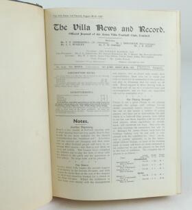 Aston Villa F.C. ‘The Villa News and Record’ Season 1937-1938. No 1117. Volume XXVIII. A bound volume of Aston Villa home match programmes for the 1937-38 season in dark brown/blue (claret/blue) half leather with titles in gilt to spine, all programmes la