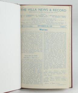 Aston Villa F.C. ‘The Villa News and Record’ Season 1943-1944. No 1-20 (Wartime Edition). A bound volume of twenty one Aston Villa home match programme for the 1943-44 season in maroon boards with titles in gilt to spine. The programmes includes the Footb