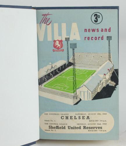 Aston Villa F.C. ‘The Villa News and Record’ Season 1960-61 to 1969-70 seasons. A collection of ten bound volumes of Aston Villa home match programmes with original covers comprising seasons 1960-61 vol.18 no.1 to 39 (plus two single sheet cup replays), 1