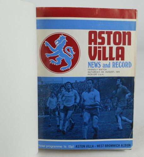 Aston Villa F.C. ‘The Villa News and Record’ Season 1970-71 to 1979-80 seasons. A collection of ten bound volumes of Aston Villa home match programmes with original covers comprising seasons 1970-71 vol.28 no.1 to 30, 1971-72 32 programmes, 1972-73 33 pro