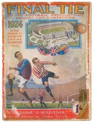 F.A. Cup Final 1924. Aston Villa v Newcastle United. Early official programme for the game played at The Empire Stadium, Wembley on 26th April 1924. The programme has wear and soiling to covers and to some internal pages and has lost its staples. The fron