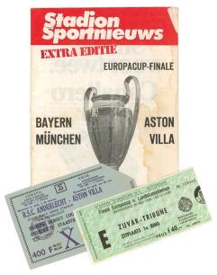 Aston Villa v FC Bayern Munich. European Cup Final 1982. Official programme (stadium issue) and match ticket for the Final played on the 26th May 1982 at the Feyenoord Stadium in Rotterdam, Holland. Sold with an official ticket for the semi-final v R.S.C.