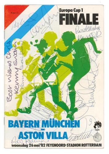 Aston Villa v FC Bayern Munich. European Cup Final 1982. Official programme (U.E.F.A. issue) for the Final played on the 26th May 1982 at the Feyenoord Stadium in Rotterdam, Holland. Signed to front and rear covers by twenty members of the Aston Villla pl