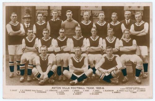 ‘Aston Villa Football Team 1925-6’. Early original sepia real photograph postcard of the Aston Villa team seated and standing in rows wearing football attire. Printed title and players’ names to lower border. Players featured include Walker, York, Stephen