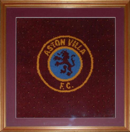 Aston Villa F.C. Original and impressive framed square section of carpet reclaimed from the entrance to the Trinity Road stand when demolished, 20th May 2000. The section bears the circular Club emblem of rampant lion on blue background to the centre surr