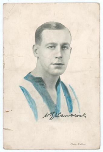 Russell Wainscoat. Leeds United F.C. 1925-1931. Mono, highlighted with blue, plainback player card/postcard of Wainscoat, head and shoulders, in Leeds shirt. Photo by Fielding. Annotation to verso, wear to corner and card extremities otherwise in good con