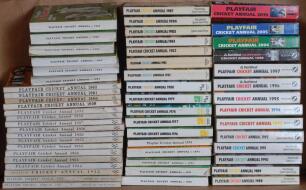 Playfair Cricket Annuals 1951-2019. A good run of the Annual 1951 to 1965, 1967 to 1974, 1976 to 1998, 2004, 2005 and 2019. The annuals from 1951 to 1962 in larger format and from 1963 to 2019 in smaller format. Duplicate issues of the 1951, 1954, 1955, 1